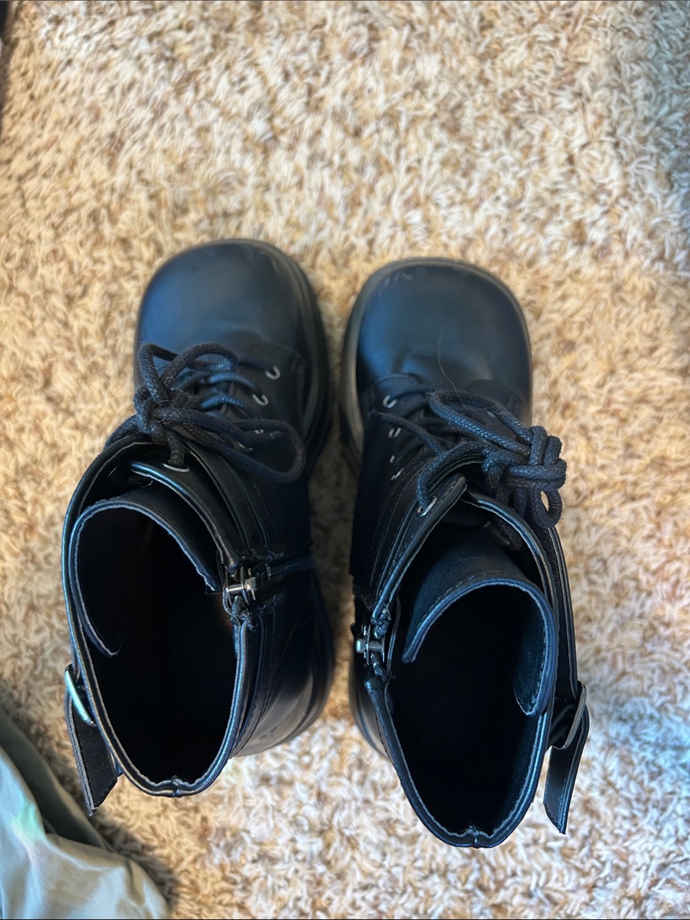 Black Lace-Up Kids Ankle Boots with Side Zip